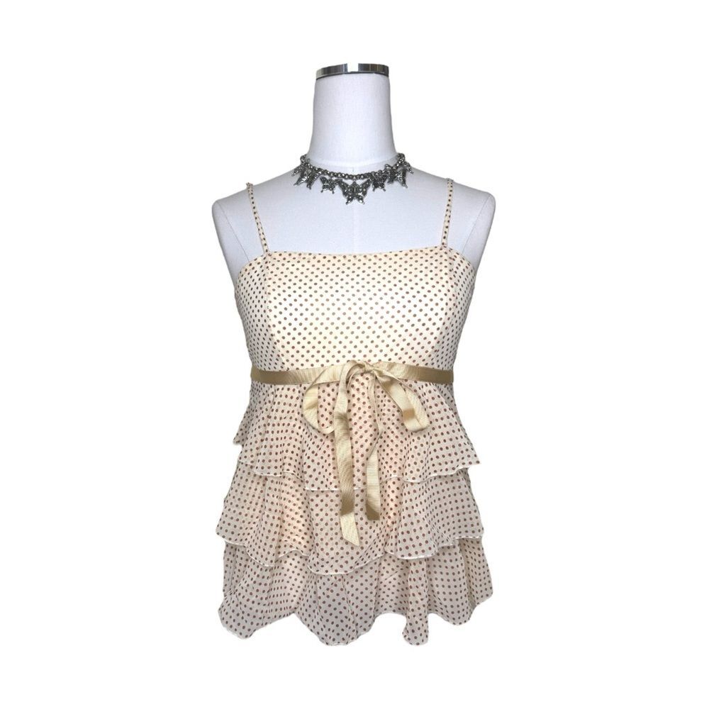 Y2K Forever 21 Cream + Orange Polkadot Babydoll Ruffle Cami Top Size Small